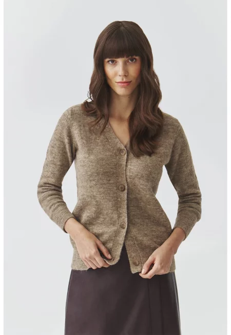 Жилетка с вълна и копчета - Кафяв меланж
