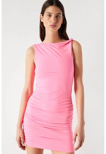 Асиметрична рокля - Розово