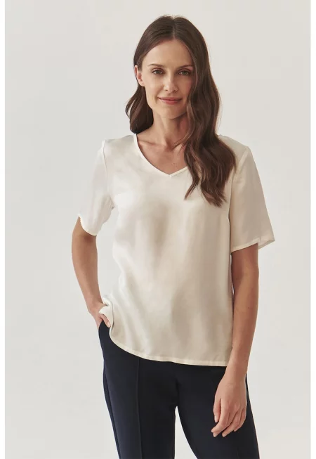 Блуза Mekonga с къси ръкави и шпиц - Бял