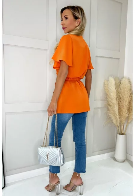 Блуза с къс ръкав и декоративен колан TA578 - Оранжев