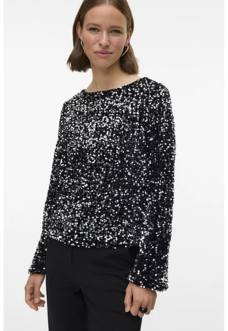 Блуза с пайети и деколте тип лодка