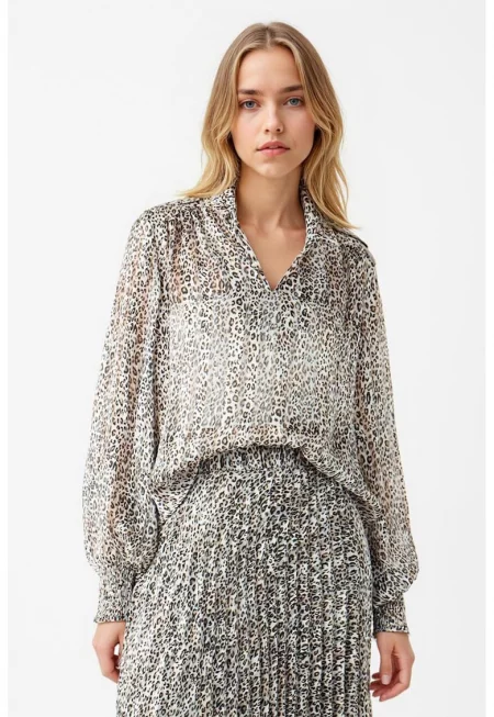 Блуза с животински принт - Черен/Мръснобял