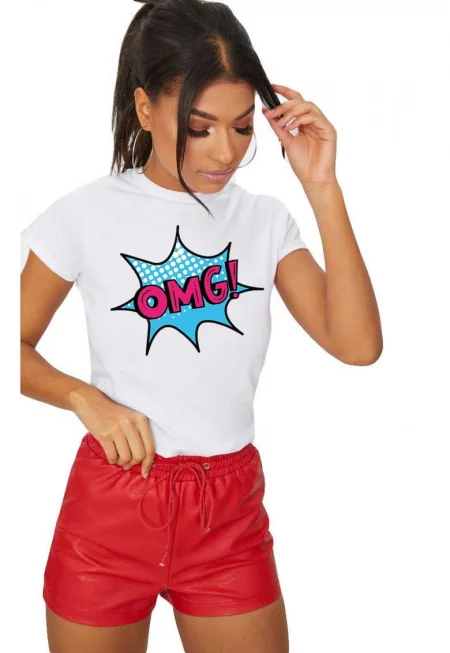 Бяла дамска тениска - OMG