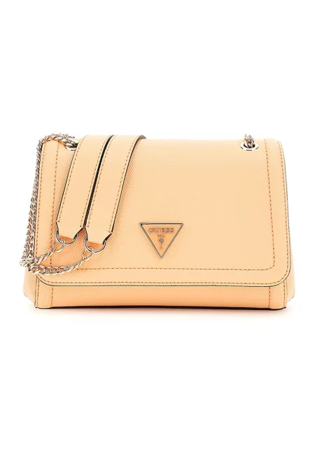 Чанта през рамо Noelle от еко кожа с презрамки с верижка - Бледооранжев