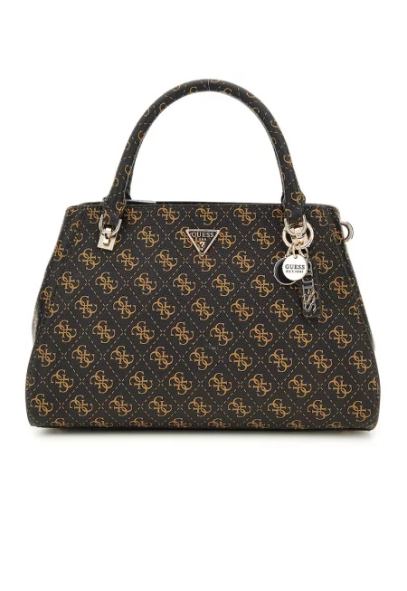 Чанта за рамо от еко кожа и монограм - Черен/Карамел