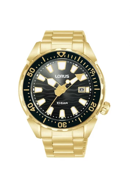 Часовник  41 мм - кварцов механизъм - черен - златист - водоустойчив 100 м - каишка от неръждаема стомана