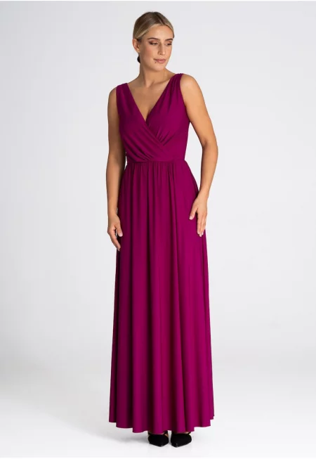 Дълга елегантна рокля -  без ръкави - полиестер - лилаво