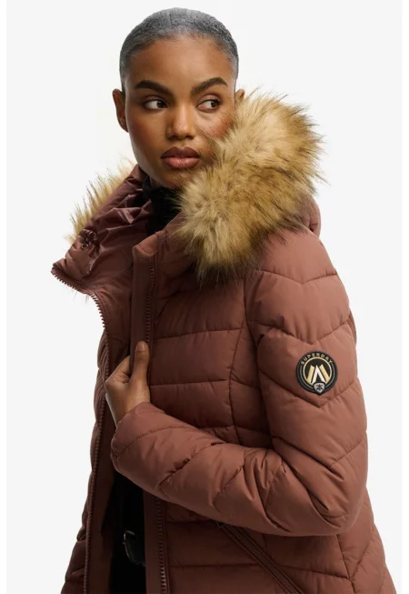 Дълго зимно яке Fuji с качулка - Прашно розово