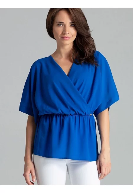 Дамска блуза - Ленитиф - семпла - светла - синя - кимоно ръкави - еластан - полиестер - вискоза