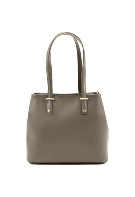 Дамска чанта от естествена кожа  Rosina - Сиво-кафяв - 33 x 27 -5 x 14 cm
