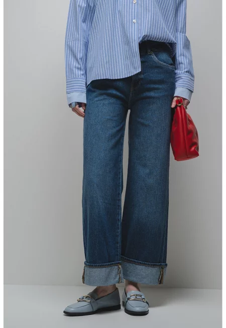 Дънки с широк крачол - Тъмносин