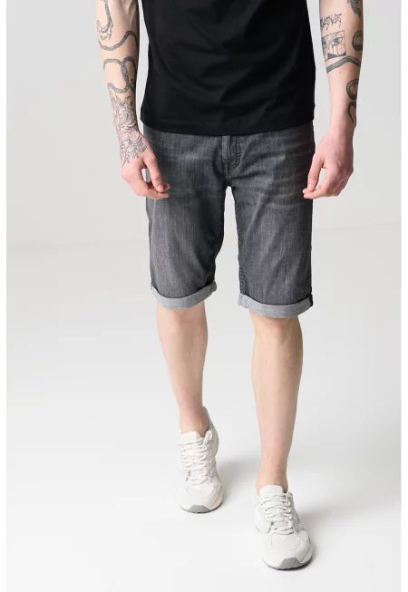 Дънкови бермуди с навит подгъв - Меланж тъмно сиво