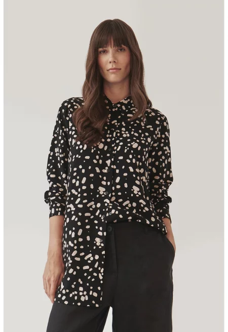 Десенирана риза Malibu с остра яка - Черен/Крем