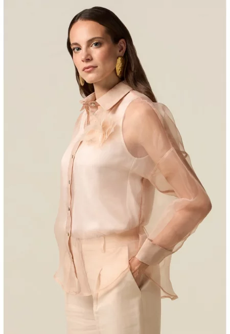 Ефирна риза с флорална апликация - Слонова кост -