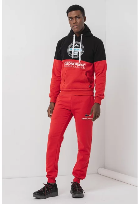 Худи Guillon с памук с графика - Черен/Аленочервен