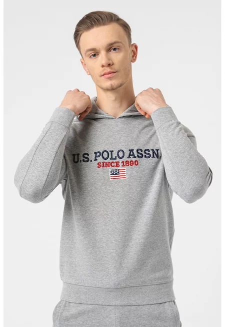 Худи с бродирано лого - Сив меланж