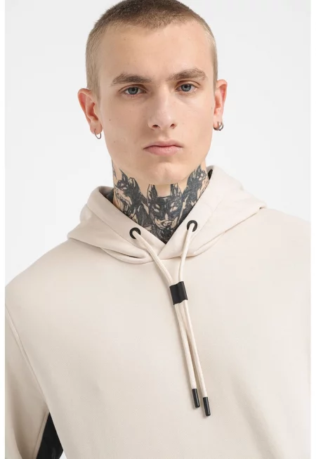 Худи с връзка и джоб кенгуру - Черен/Светло бежово