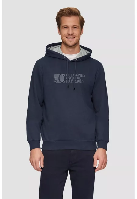 Худи с връзка и лого - Тъмносин