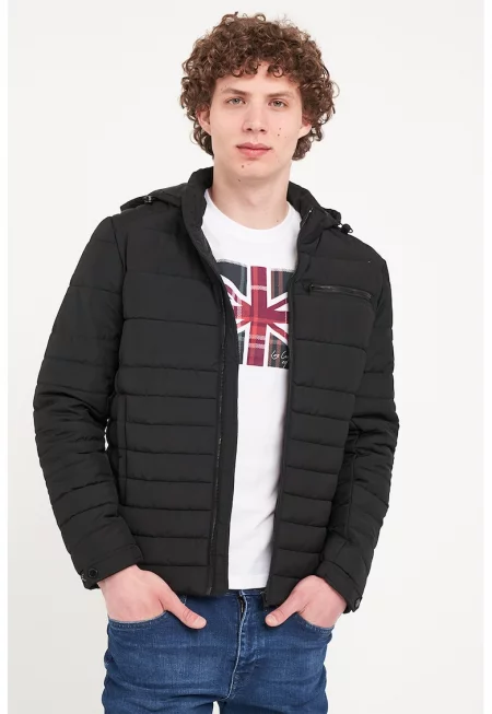 Капитонирано зимно яке с джобове с цип - Черен