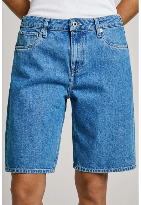 Къси дънки със средна талия - Небесносин