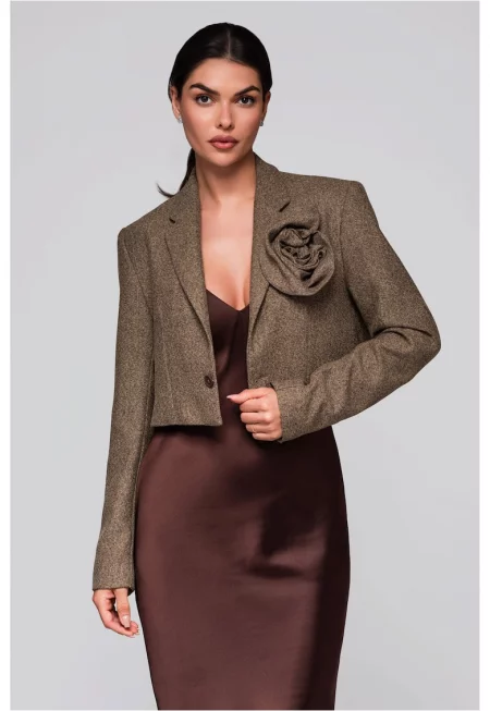 Късо елегантно сако с бродирано цвете  LW-BLZB-0100