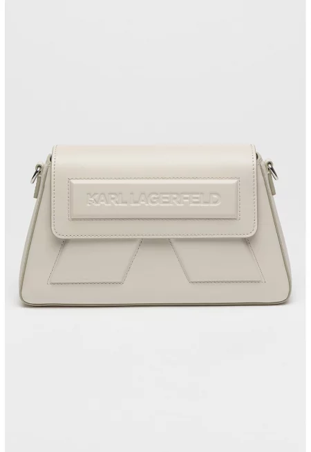 Кожена чанта през рамо с презрамка с лого - Бежов