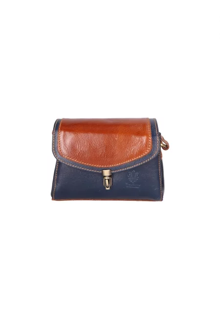 Кожена чанта с капаче - Кафяв/Син