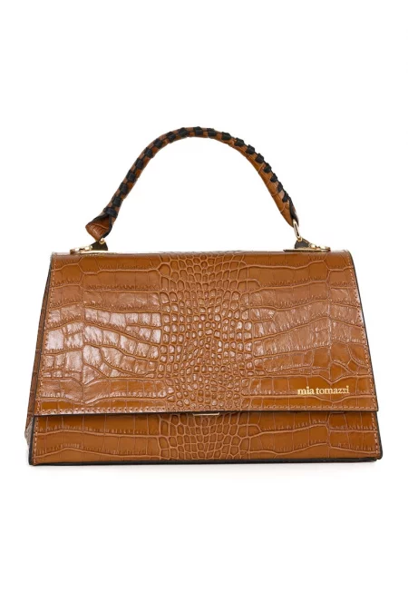 Кожена чанта с капаче - Карамел