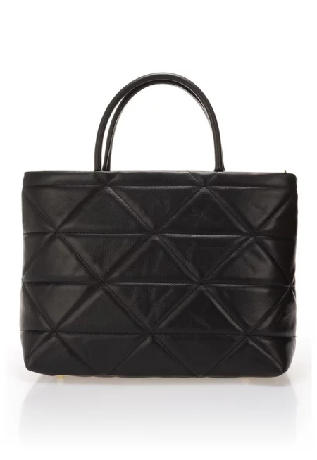 Кожена чанта Tote със съшити детайли - Черен