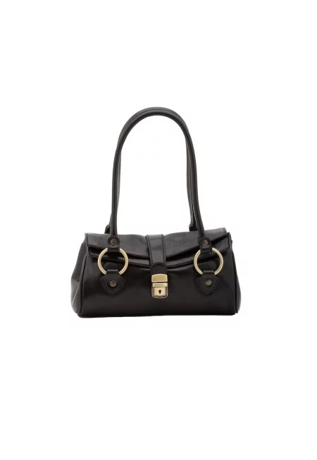 Кожена ръчна чанта с 2 отделения - Черен