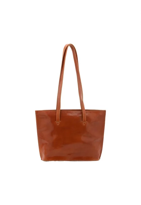 Кожена шопинг чанта - Коняк кафяв