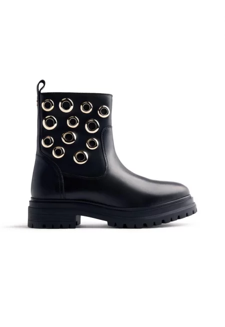 Кожени боти с метални елементи - Черен