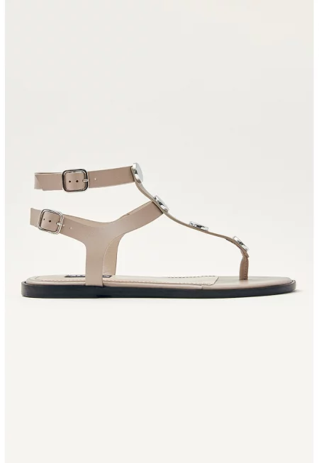 Кожени сандали с двойна каишка с тока - Светлокафяв