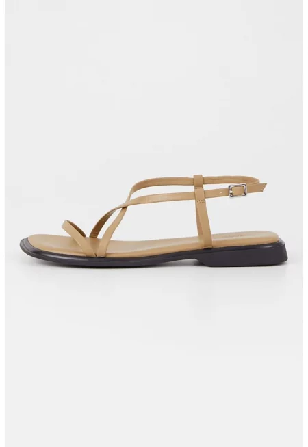 Кожени сандали с каишка с тока - Камел