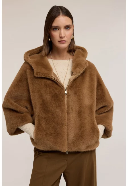 Мъхесто яке с качулка - Кафяв