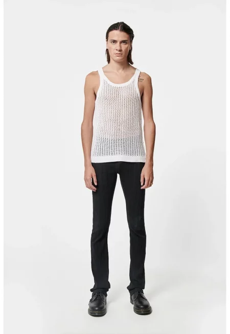 Памучен потник - вдъхновен от банските костюми от 30-те години на миналия век - Бял