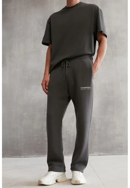 Памучен спортен панталон Freddy с връзка - Tъмносив