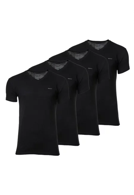 Памучни слим тениски - 4 чифта - Черен