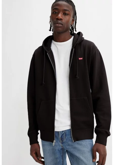 Памучно худи с цип - Черен