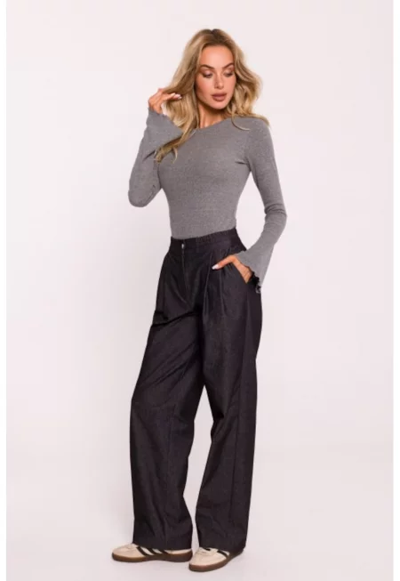 Панталон с ластик на талията - разкроен -