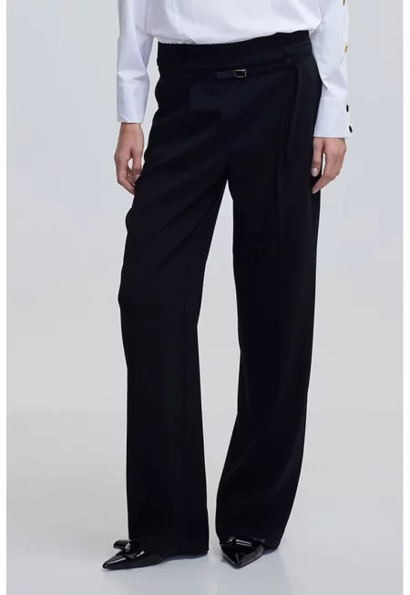 Панталон с висока талия и широк крачол - Черен