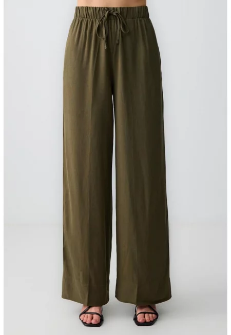 Панталон с висока талия - Каки