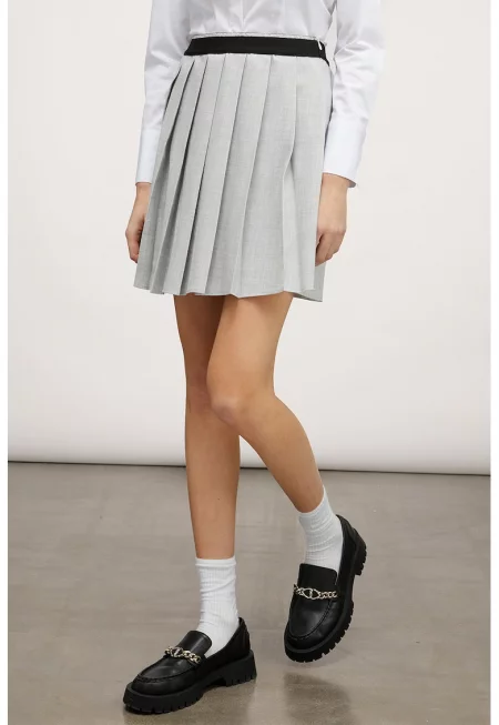 Плисирана къса пола - Пепеляво сиво