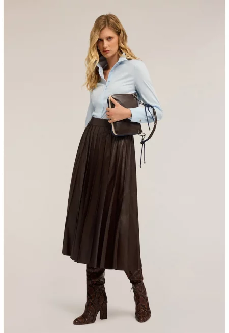 Плисирана миди пола - Тъмнокафяв