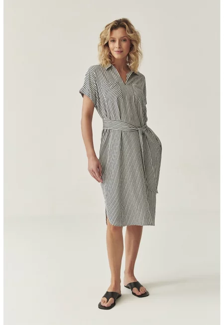 Права миди рокля - Черен/Мръснобял