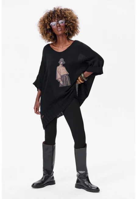 Пуловер с графичен принт Likola - Един размер