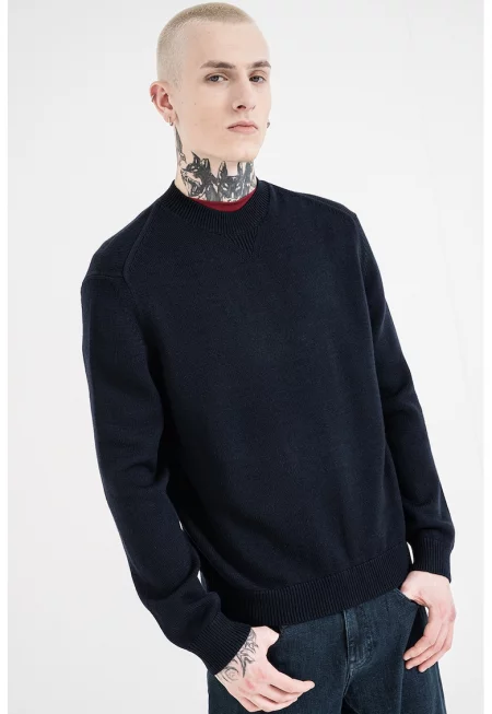 Пуловер с вълна с овално деколте - Ултрамарин синьо