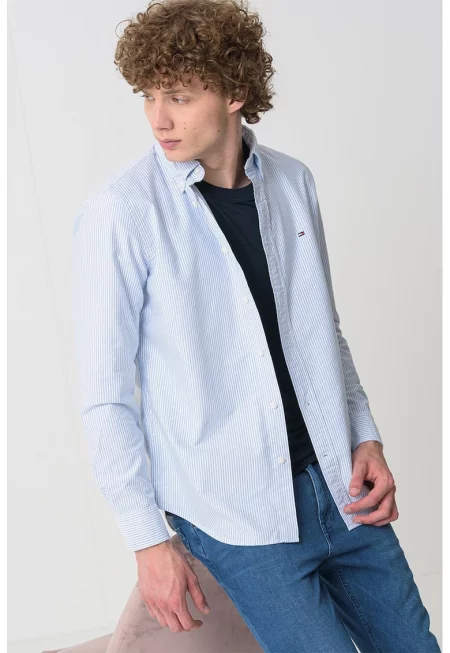 Раирана риза Oxford - Пастелносин/Бял