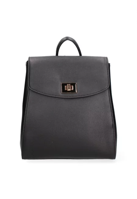 Раница от еко кожа с капаче - Черен