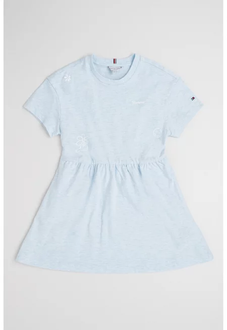 Разкроена памучна рокля с надпис - Ледено синьо